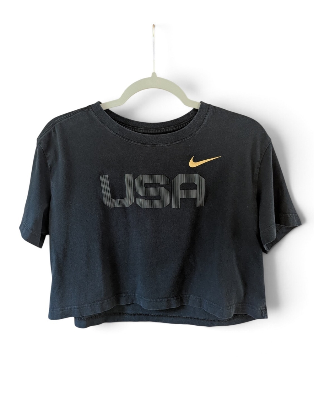 Nike Team USA Cropped T-Shirt Black Gold Swoosh Womens Size M